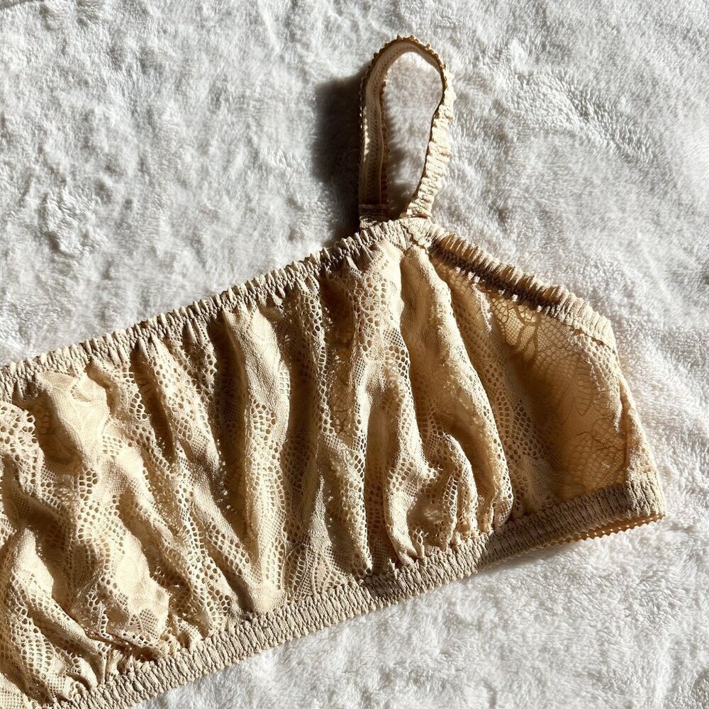 NWT Aerie Tan Cream Coral Lace Bandeau Bralette - Size: Extra Large - Picture 2 of 6
